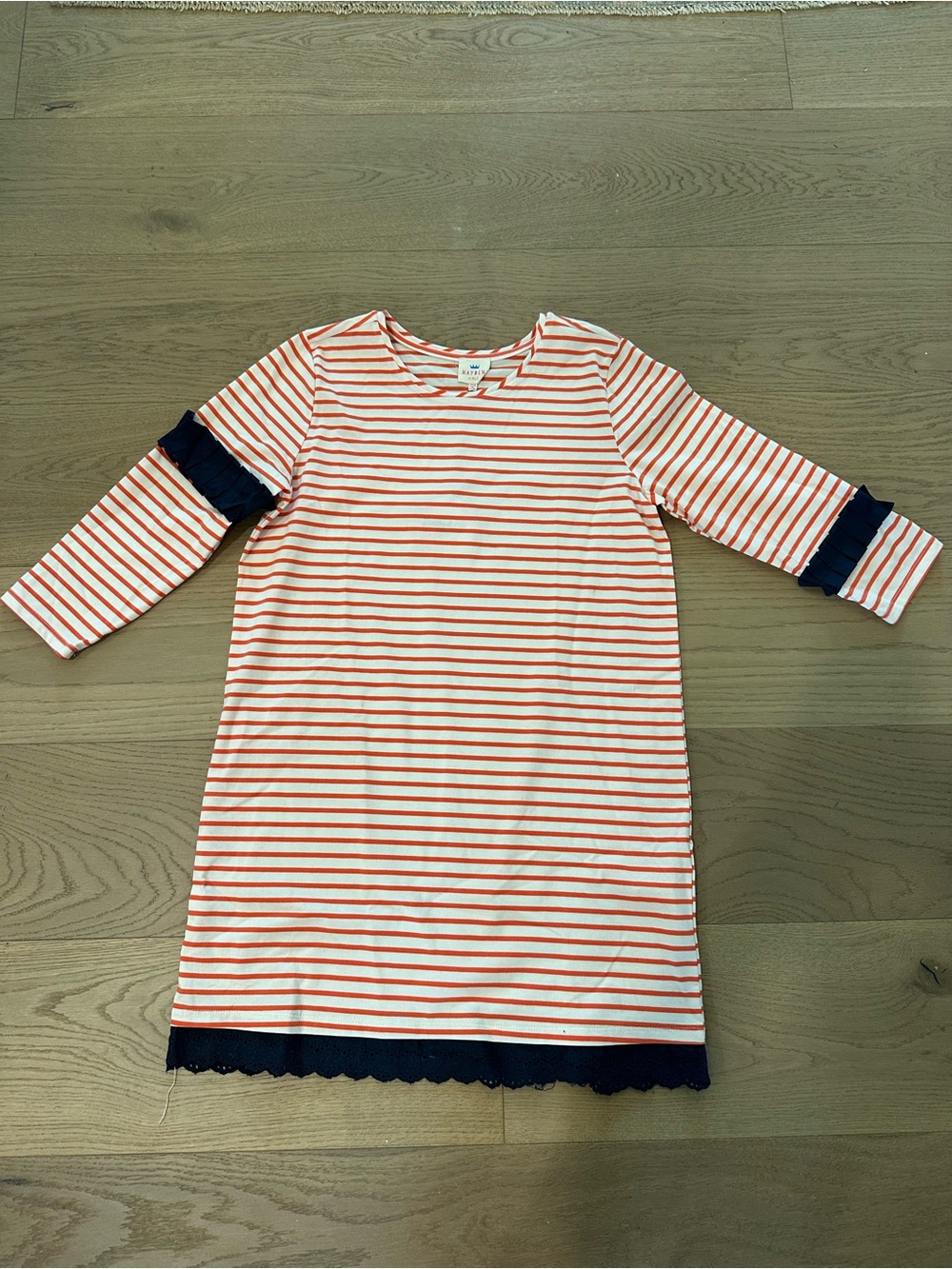 Hayden Girls Orange & White Striped Dress with Navy Accent